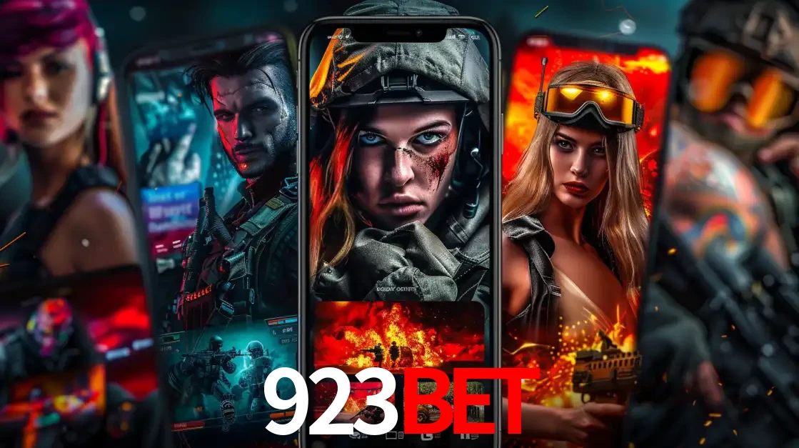 Montagem de telas de celular mostrando diversos personagens, masculinos e femininos, de um jogo de tiro, ilustrando a diversidade de equipes de e-sports para apostar no 923BET.