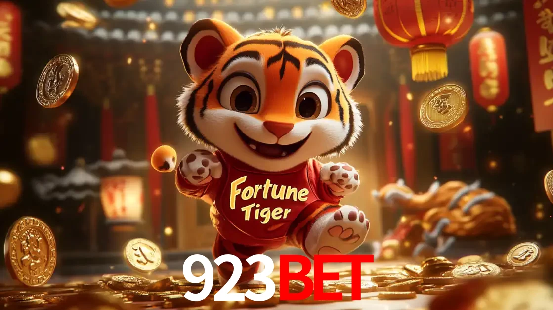 O alegre personagem do Fortune Tiger correndo sobre um caminho de moedas de ouro, simbolizando os grandes prêmios e a diversão do popular jogo de slot do 923BET.